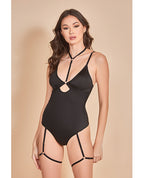 Strapped Up Garter Teddy w/Choker Black