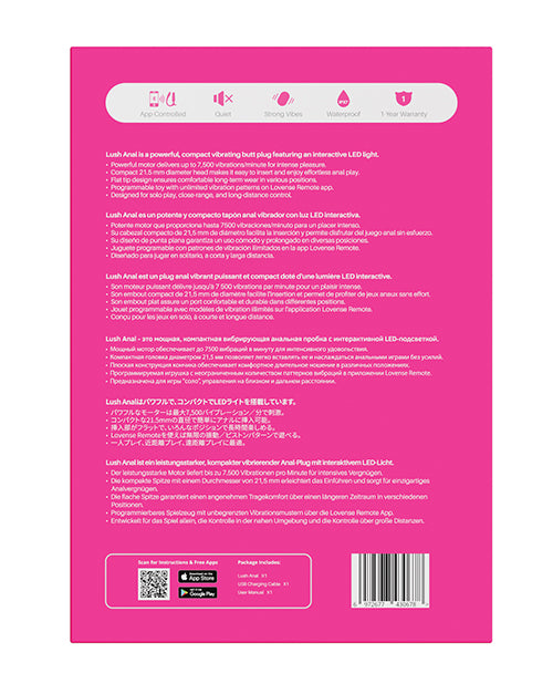 Lovense Lush Anal App - Controlled Butt Plug - Pink