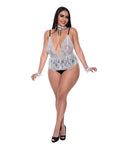 Dress Up Full Service Lace Deep V Teddy w/Collar & Wrist Cuffs Black/White
