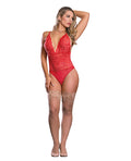 Risqu Business Lace & Mesh Teddy w/Snap Crotch Red