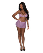 Girl Next Door Strappy Bralette w/Flirty Thong Skirt Lilac
