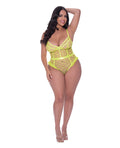 Love Star High Leg Teddy w/Snap Crotch Chartreuse