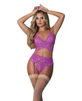 Butterfly Fantasies Cross Over Bralette w/Thong and Garter 3 pc Set - Neon Purple