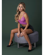 Butterfly Fantasies Cross Over Bralette w/Thong and Garter 3 pc Set - Neon Purple