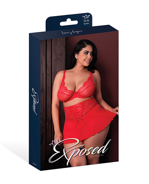 Sugar High Bralette w/Cincher Skirt & Thong 3 pc Set - Red