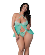 Caribbean Crush Flutter Babydoll w/Thong 2 pc Set - Aqua
