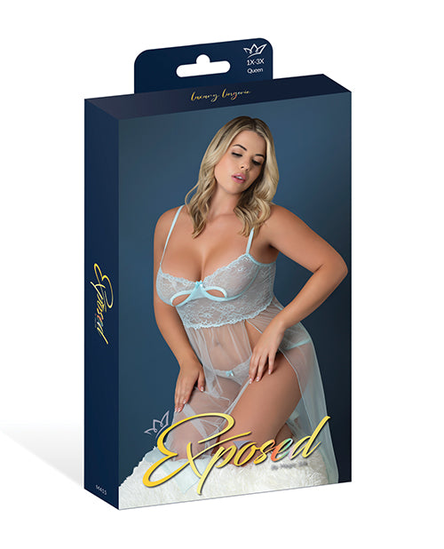 Blue Sky Long Chemise & Boy Short Panty - Light Blue