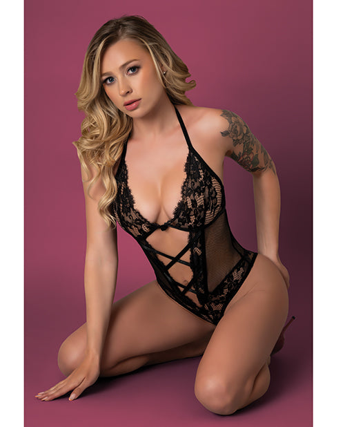 Black Cherry Halter Teddy - Black