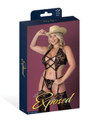 Black Cherry Plunge Top w/Removable Chaps & Cheeky Panty Set - Black