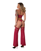 Black Cherry Plunge Top w/Removable Chaps & Cheeky Panty Set - Red