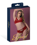 Rush Lace & Mesh Bra & Panty 2 pc Set - Red