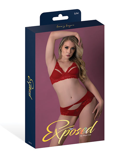 Rush Lace & Mesh Bra & Panty 2 pc Set - Red