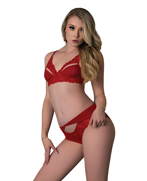 Rush Lace & Mesh Bra & Panty 2 pc Set - Red
