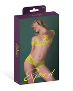 Daffodil Dreams Lace Halter Bralette w/Bardot Sleeves & Boy Short - Yellow