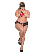 Love & Bondage Split Back Lace Booty Short, Blindfold & Wrist Ties Black