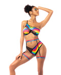 Pride One Shoulder Top, Garter Belt & Panty Black Prints