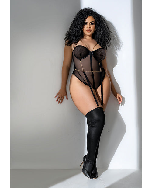 Mesh Bodysuit w/Gold Chain Detail Black