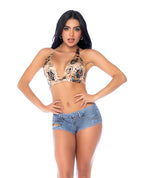 Bohemian Mystique Halter Top w/Booty Short Panty 2 pc Set - Multi - Color