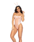 Sexy Bunny Underwire Bodysuit w/Lace Up Back & Head Piece Pink