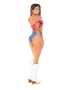 Sexy Cowgirl Tie Top w/Booty Short Panty 2 pc Set - Red, White, Blue