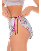 Lace Bralette w/Satin Floral Shorts - Silver Bloom