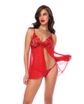Sequin Embellished Babydoll w/G - String - Red