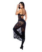 Lace Underwire Long Gown w/Panty & Garter Belt 2 pc Set (Stockings not Included) - Black