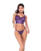 Let Yourself Glow Embroidered Lace Crop Top & Thong 2 pc Set - Violet