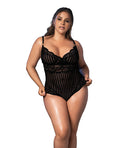 Shadow Stripe & Lace Teddy w/Hook & Eye Closure Black