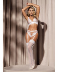 Floral Lace & Mesh Top, Garter Belt & Peek a Boo Panty White