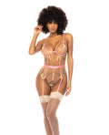 Floral Embroidered Teddy w/Underwire Cup & Garters Pink