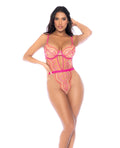 Scallop Lace and Mesh Underwire Teddy - Pink