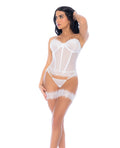 Strapless Lace - Up Bustier w/G - String & Leg Garters 4 pc Set - White
