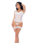 Strapless Lace - Up Bustier w/G - String & Leg Garters 4 pc Set - White