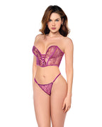 Mesh Bustier & G - String w/Adjustable Sides 2 pc Set - Pink