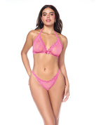 Lacy Halter Top w/Panty 2 pc Set - Pink