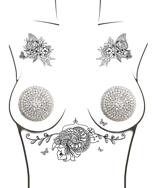 Neva Nude Burlesque Big O Crystal Jewel Reusable Silicone Pasties - Silver