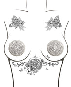 Neva Nude Burlesque Big O Crystal Jewel Reusable Silicone Pasties - Silver