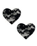 Neva Nude Lace Heart Pasties - Black