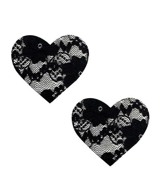 Neva Nude Lace Heart Pasties - Black