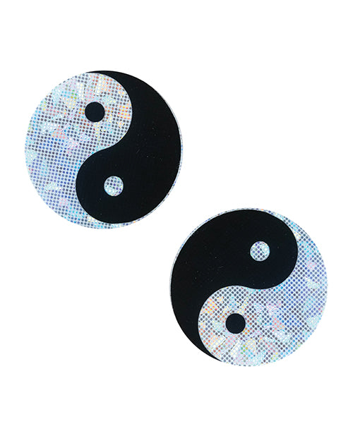 Neva Nude Ying Yang Holographic Fun Pasties - Black/Silver