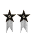 Neva Nude Jewel Crystal Tassel Star Reusable Silicone Pasties - Black
