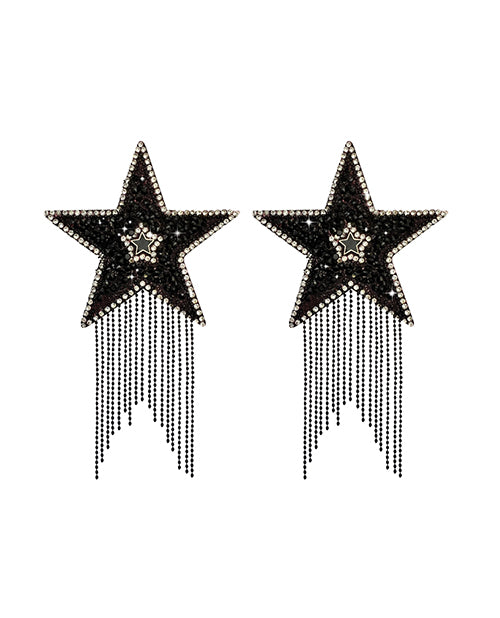 Neva Nude Jewel Crystal Tassel Star Reusable Silicone Pasties - Black