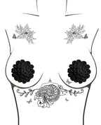 Neva Nude Burlesque Nightfall Roses Reusable Silicone Pasties - Black