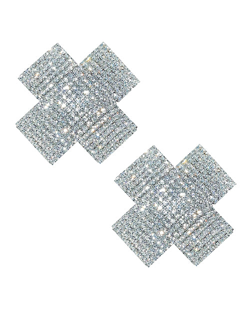 Neva Nude Cross Crystal Jewel Reusable Silicone Nipple Pasties - Clear