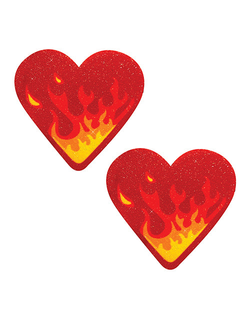 Neva Nude Glitter Flaming Heart Pasties - Red/Orange