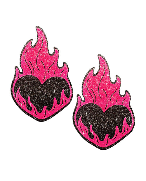 Neva Nude Flaming Heart Glitter Pasties - Black/Red