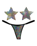 Neva Nude Naughty Knix Mirrored Mayhem Holographic G - String & Pasties - Black