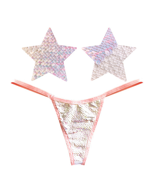 Neva Nude Naughty Knix Princess Bride Flip Sequin G - String & Pasties - Pink/White