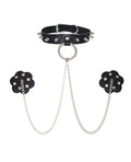 Neva Nude Burlesque Slave 4 U Chain Neck Choker Leather Reusable Silicone Pasties - Black